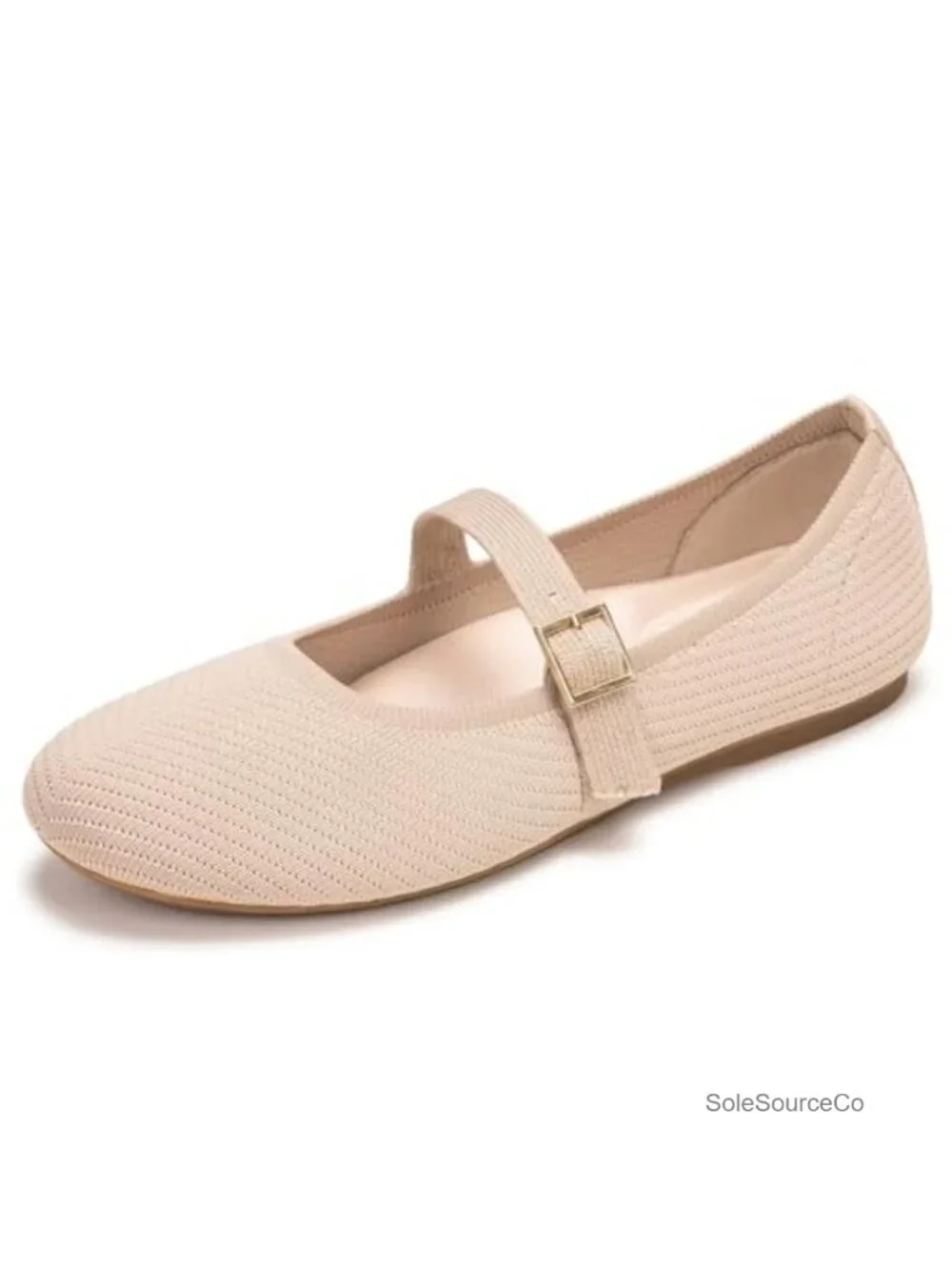 Washable Knitted Fabric Mary Jane Flats Comfortable Slip On Work Ballet Shoes